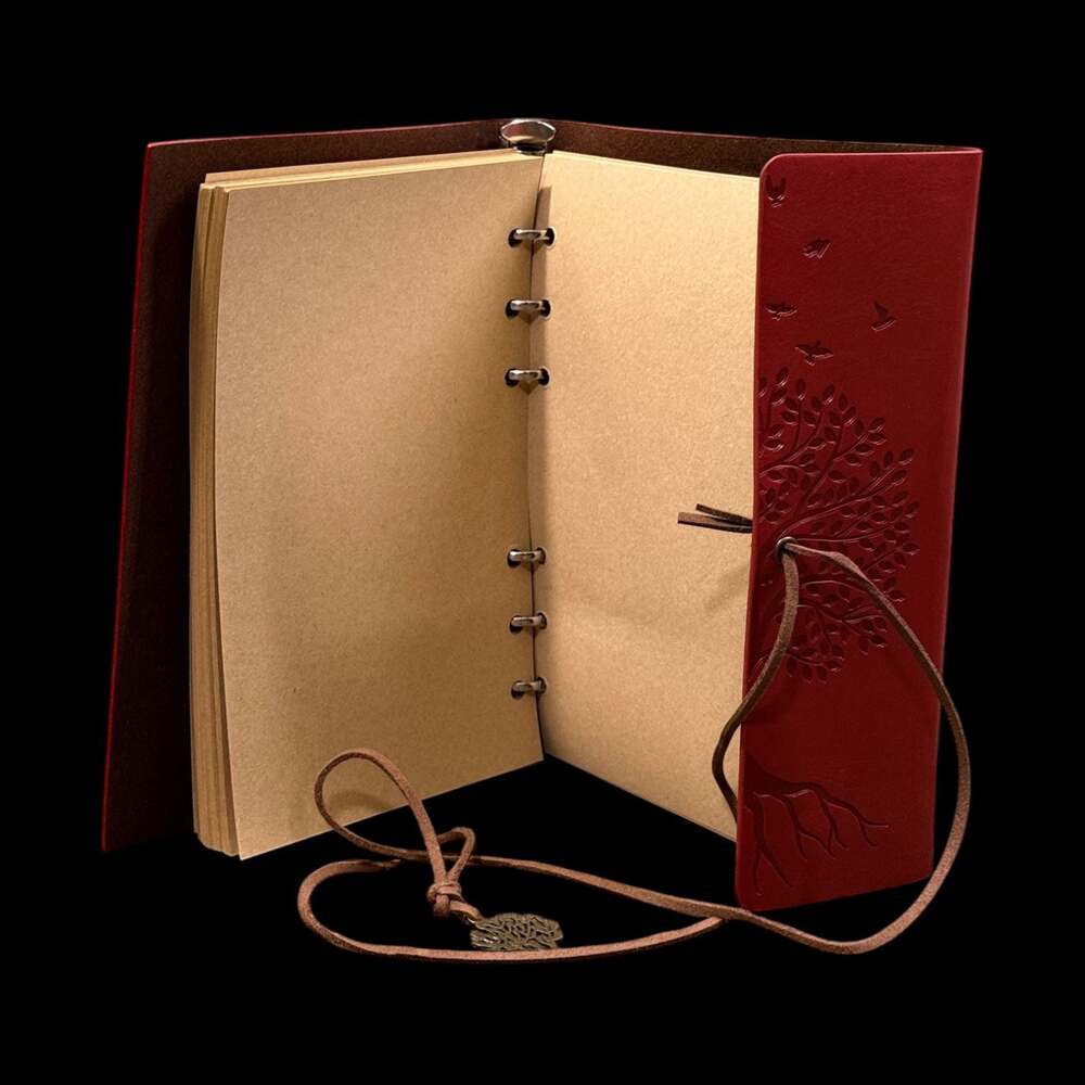 A5 Tree of Life Embossed Red PU Leather Refillable 6-Ring Binder Journal - Picture 3 of 5